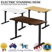 Electric Standing Desk Single Motor Black Frame 150cm Desktop [Oak Walnut White]