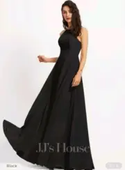 JJs House A-Line Scoop Floor -Length Maxi Black Chiffon Bridesmaid Dress Sz 4