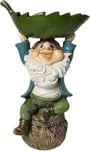 Wild Bird Files - GNOME Bift Feeder Outdoor, Leaf Waterer Decor | Resin Bird Bath Statue with Bowl for Lawn Garden Lawn Lawn Landscape Ornament Yard Home