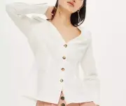 Topshop Womens Size 4 Small 36 Button Front Blouse Top Long Sleeve White Ivory