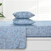 AZORES HOME Carolina 300 Thread Count Organic Cotton Deep Pocket Bed Sheet Set, Fits up to 19 inch Mattress - King, Blue