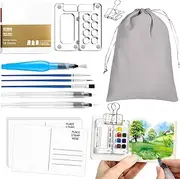 Pocket Artist Watercolor Travel Set, Mini Portable Watercolor Palette Set, Clear Acrylic Grid Paint Box, Travel Paint Palette for Anyone Who Loves Drawing