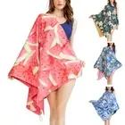 Double Sided Microfiber Beach Towel Floral Print Oversized Button Bath Blanket