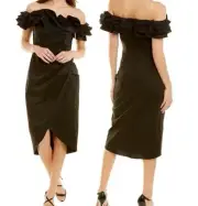 Designer Aidan Mattox Women’s Midi Wrap Cocktail Dress Ruffles Off Shoulder 10