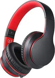 Rockpapa E7 Kids Wireless Headphones, Kids Bluetooth Headphones Over Ear, Hi-Fi Stereo Foldable Wireless/Wired Headphones with Mic for School Travel Tablet PC TV (Black Red)