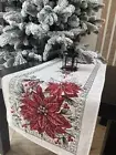 Table Runner Christmas Holiday Tapestry Silver thread Rectangular Red Poinsettia