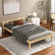 Single Bed Frame Wooden Bed Base with Solid Wood Pine Timber Slats, Oak Bed Foun