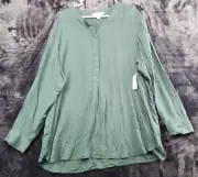 Old Navy Blouse Top Womens Size 2XL Green 100% Rayon Long Sleeves V Neck Pleated