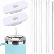 2pcs Straw Lid Attachment with 6pcs Straws Compatible with YETI Rambler 20oz 30oz Travel Mug, BPA-Free Straw Lid Cup Accessories for Yeti Rambler Stronghold Lid Straw Parts Cover (White)
