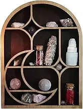 Moon Shelf - Mushroom Shaped Wooden Moon Shelf for Crystals | Aesthetic Wall Shelves with Crystals for Bedroom Living Room Wall Decoration with Moon Shelf