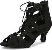 [HXYOO] Indoor Womens Ballroom Dance Boots for Salsa Latin Social Beginner Dancing Shoes 2 1/2 inches Heels S22