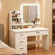 Uandhome Dressing Table,Modern Minimalist Dressing Table for Bedroom with LED Mirror and Drawer Storage,Vanity Table for Bedroom(80 * 40 * 137cm)-Square