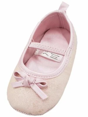 Infant Girls Pale Pink Bow Glitter Sparkle Ballet Flats Baby Shoes 3 (6-9M)