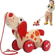 Wood Walking Pull Toys - Wooden Puppy Toddler Toy Walking Toy - Developmental Kids Toy Push Pull Toys with String for Walking