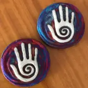 (2) Healing Hand Medallions "I am Abundant Health" Raku Pottery NEW