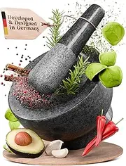ChefSofi Mortar and Pestle Set - Black Polished Exterior - 1.5 Cup Capacity
