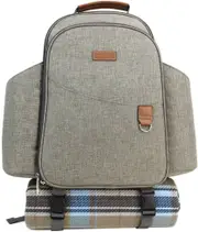 HappyPicnic Insulated Picnic Backpack for 2 Persons with Full Set of Tablewares