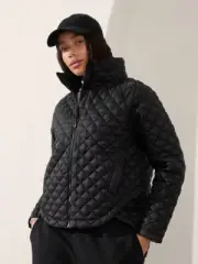 Athleta PLUS 1X Whisper Featherless Puffer Jacket Black Quilted Coat Active NWT