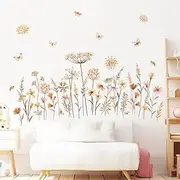 decalmile Boho Flower Wall Decals Wildflower Floral Dandelion Grass Wall Stickers Baby Nursery Girls Bedroom Kids Room Wall Decor