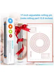 Stainless Steel Adjustable Rolling Pin Thickness Ring Non-Stick with Rolling Mat