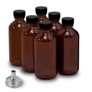 6 Pack 2oz Amber Glass Bottles for Vanilla Extract, Boston Round Leak-Proof B...