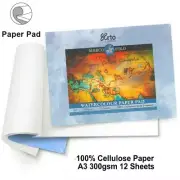 Fabriano Marco Polo 100% CELLULOSE WATERCOLOUR PAPER PAD 300gsm A3 Cold Pressed
