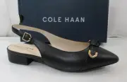 Women's Cole Haan Menlo Skimmer Slingback Flat Sandals Black Leather Size 8