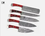 Custom Handmade Damascus Steel Chef Knives Set Fixed Blades + Leather Roll