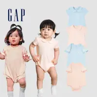 在飛比找momo購物網優惠-【GAP】嬰兒裝 Logo純棉小熊印花圓領短袖包屁衣-藍色(