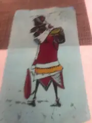 Authentic Ethnic Wax Batik Painting On Fabric Black African Art 18”x10”