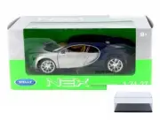 DIECAST CAR & DISPLAY CASE BUGATTI CHIRON SILVER W/BLUE WELLY 24077W-SIL 1/24