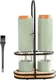 Adjustable Electric Salt & Pepper Grinder Mills Shakers Set with Holder (2Pc Green with Stand)