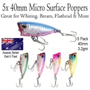 5x 4cm Surface Popper Fishing Lures Whiting Poppers Bream Flathead Topwater 40mm