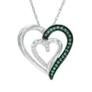 0.17 CT. T.W. Enhanced Green and White Natural Diamond Tilted Double Heart Pendant in Sterling Silver