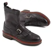 NIB $1295 SANTONI Fatte a Mano Wingtip Ankle Boots with Buckle Detail US 6