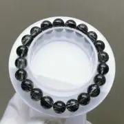 9mm Natural bar Black Hair Rutilated Crystal Round Beads Sphere Bracelet