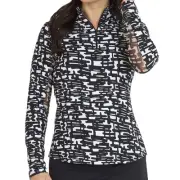 Women's IBKUL Mock Neck Long Sleeve Top - Juno Print - Black/White XS