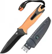 Wilora Hunting Knife - 4CR13 Stainless Steel Blade, Flint Fire Starter, Whistle, Compass, Sharpening Stone, Nylon Sheath - Survival Knife for Hunting, Camping, and Outdoor Adventures