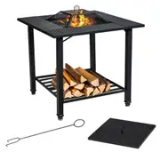 Costway 4-in-1 Outdoor Fire Pit Charcoal BBQ Dining Table Wood Burning Stove Patio Garden Camping w/Mesh Screen Lid & Fire Poker