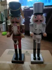 2-Wooden Nutcracker Toy Soldier Drummers Christmas Decor Holiday 15"