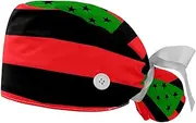 [WOSHJIUK] Working Hat 2 Pack Scrub Caps for Women,Watermelon African American Flag,Tie Back Cap Adjustable Scrub Hat