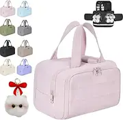 [Generic] Cureaway Travel Cosmetic Bag, 4-in-1 Multi-Functional Toiletry Bags for Women, Wash Pouch Portable Hanging Organizer, Dry-and-Wet Separation with 4 Compartments (Pink)