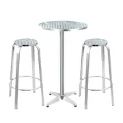 Outdoor Bar Round Table Stools Aluminium Cafe Bistro Set - Silver