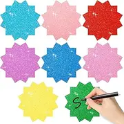Glitter Starburst Cutouts- 100pcs Starburst Paper Cuts Party Bulletin Board Decorations Blank Starburst Die-Cuts Signs for Retail Sales Poster Boards Birthday Baby Shower Classroom Wall Decor Supplies