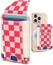 [Shorogyt] Compatible with Magsafe Wallet for Women - Phone Wallets for Magnetic Card Holder Mag Rfid for iPhone 16/15/14/13/12 Series Cute Leather with Elastic and Flap Cover, Fit 7 Cards, Grid, Grid