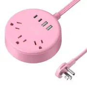 Pink Power Strip, 5ft Extension Cord, 3 AC Outlets & 2 USB C & 2 USB A, Flat ...