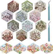 16 Sets DIY 3D House Stickers with 2 Tweezers Cute Cartoon Stickers Scene Creative 3D House Sticker Set with 4 Themes Fun Miniature Scene Stickers for Adults Kids Relief Stress Pass The Time (16 Set)