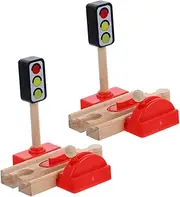 Train Sets Traffic Signal Model 2pcs Wooden Barrier Traffic Signal for Pretend Play Educational Railway Plaything