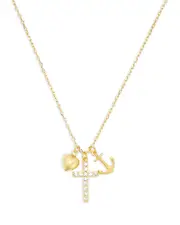 Argento Vivo Pave Cross, Heart & Anchor Multi Charm Pendant Necklace in 18K Gold Plated Sterling Silver, 16-18