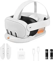 Maëlusa Charging Station Compatible with Oculus/Meta Quest 3 Accessories-with 2X 1800mAh Rechargeable Batteries-20W AU Fast Charging Station for VR Headset Controller-Compact VR Charger Display Stand